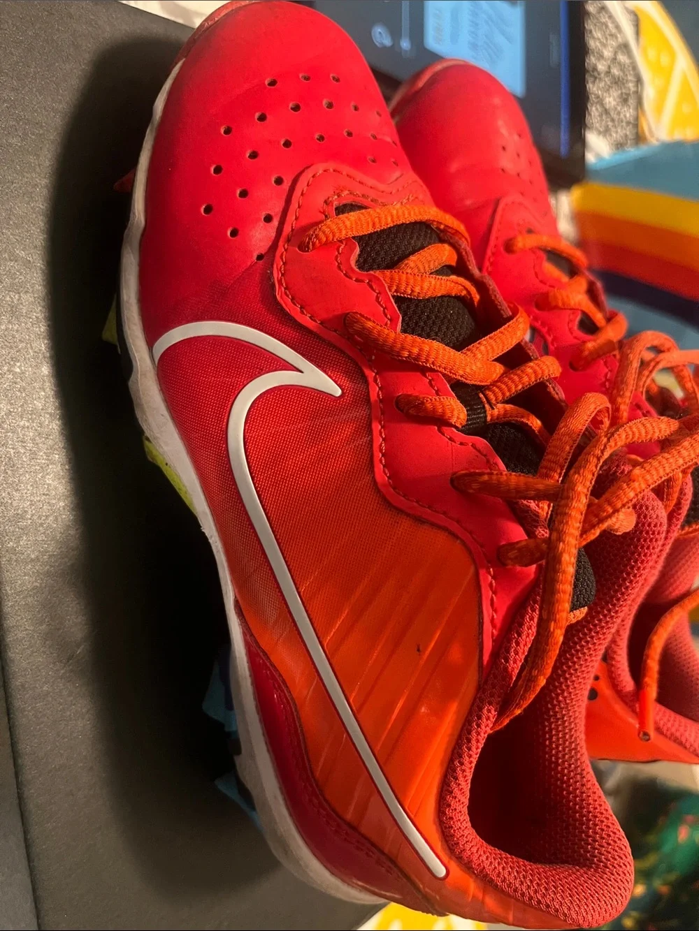 Nike Kids Red Sneakers with Orange Laces